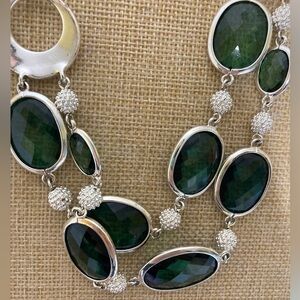 Liz Claiborne Green‎ Bezel Silver Tone Layered Necklace